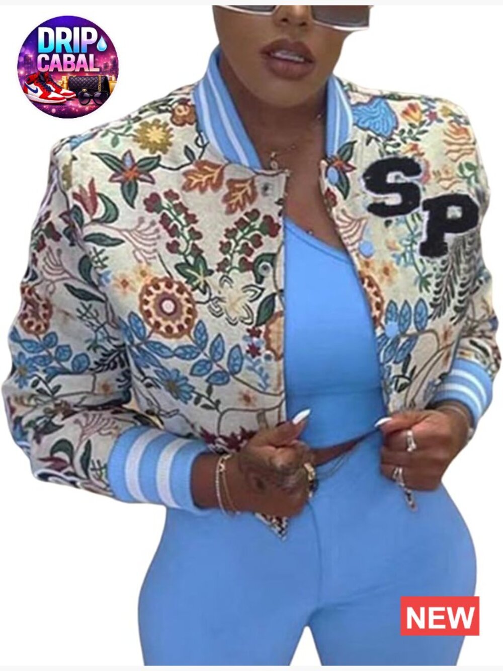Cropped Jacquard Varsity Jacket Long Sleeve Button Down